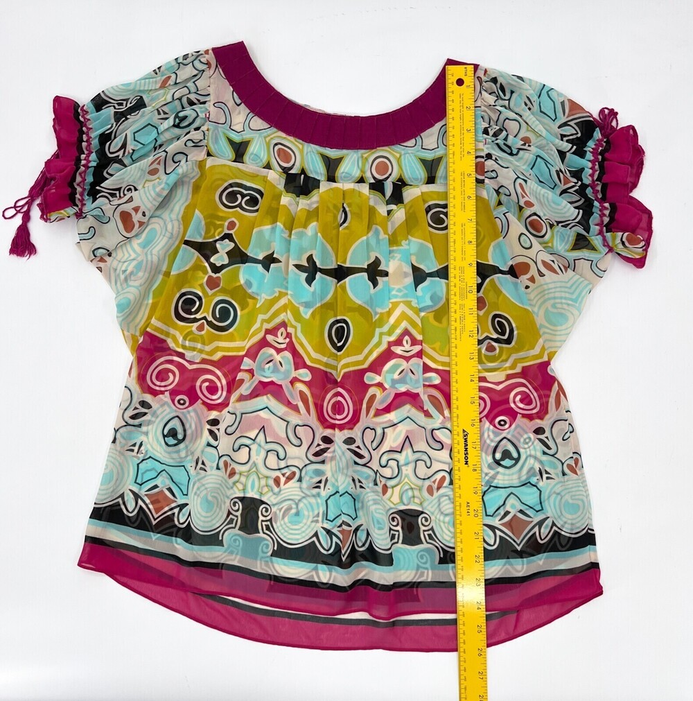 Nicole by Nicole Miller Shirt Womens 8 Multicolor Blouse Sheer Round Neck * - Picture 8 of 8